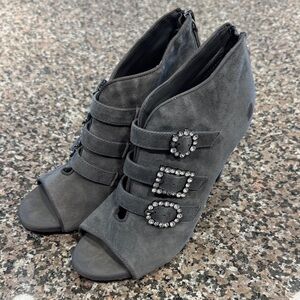 White House Black Market Rhinestone Buckle Peep-Toe Booties Size 6.5